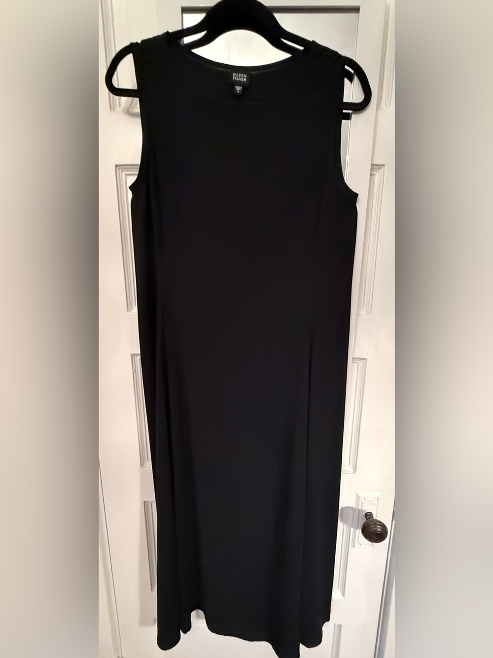 Eileen Fisher black silk georgette scoop neck dress size Sm